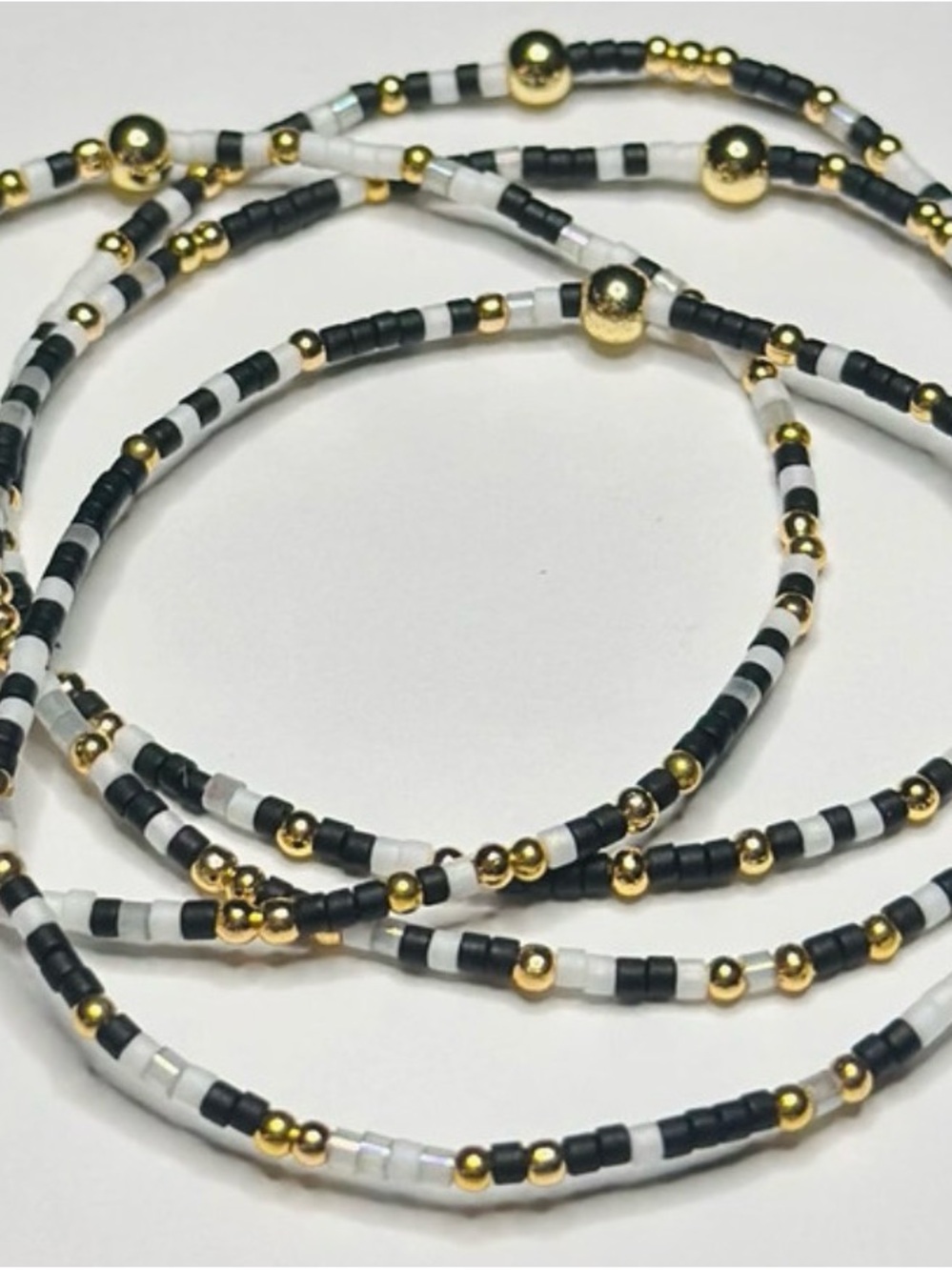 BramFam Beads 14k gold filled Black & White MiyukBead Bracelet with Gold Accents